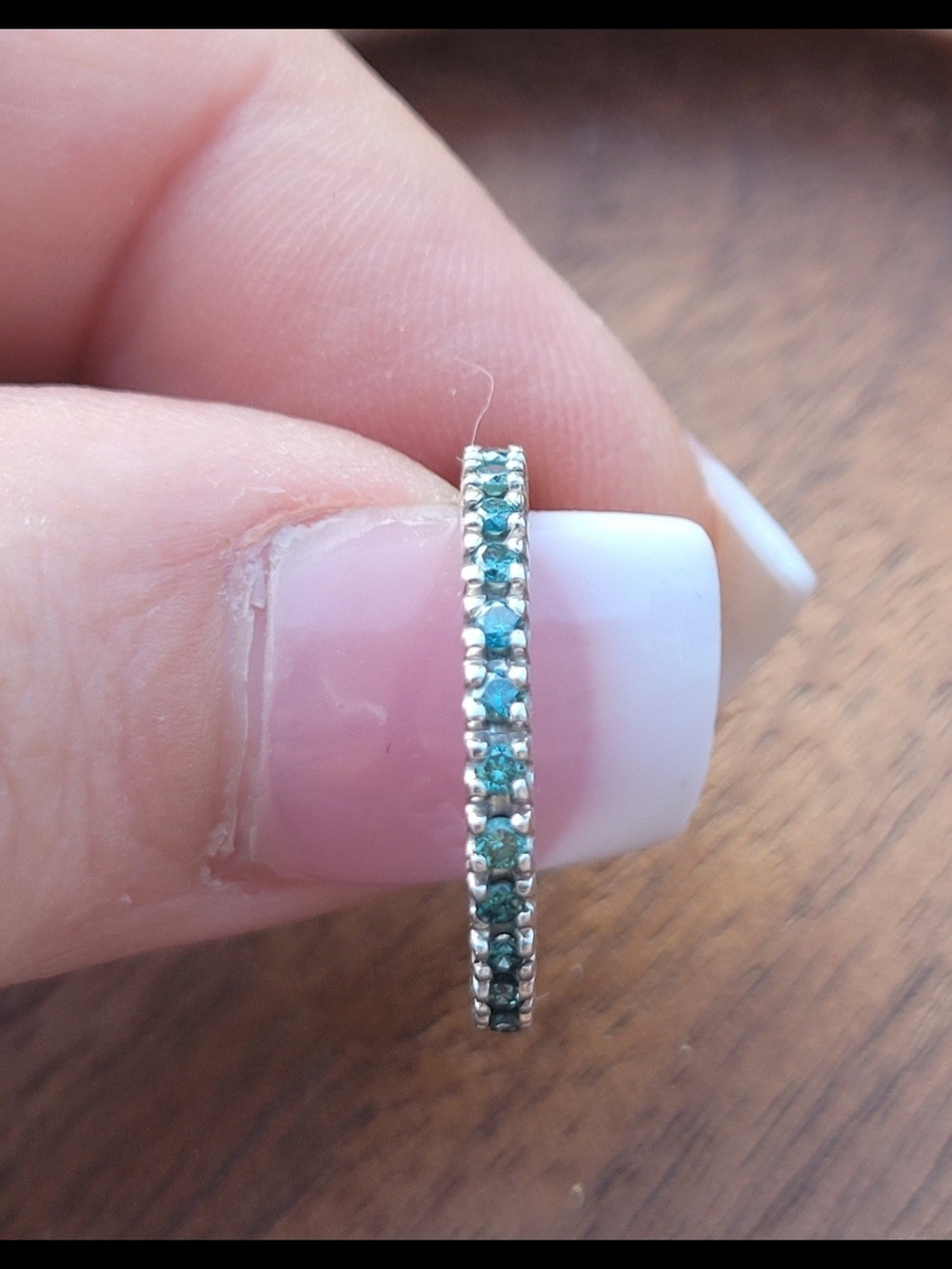 Gorgeous 14KT White Gold Blue Teal Diamond Full Eternity Band Ring Size 6